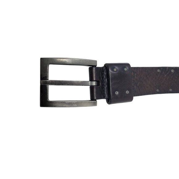 Vtg Kenneth Cole Mens Chocolate Pebble Leather Silver Studded Belt Sz 38 Pirate - Picture 4 of 15